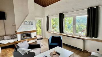 Fernseher, Kamin, Bücher