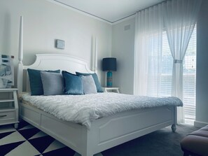 3 bedrooms, memory-foam beds, blackout curtains, soundproofing