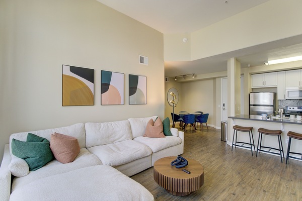 Sink into the plush sectional sofa after a day exploring Marina del Rey.