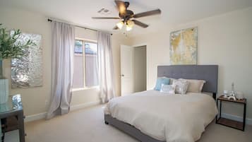 3 bedrooms, desk, iron/ironing board, travel crib