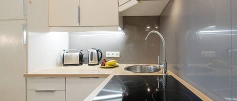 Fridge, dishwasher, electric kettle, toaster