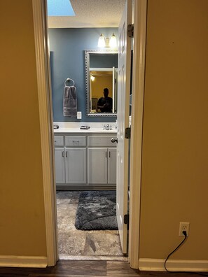 Hair dryer, bidet, towels, soap