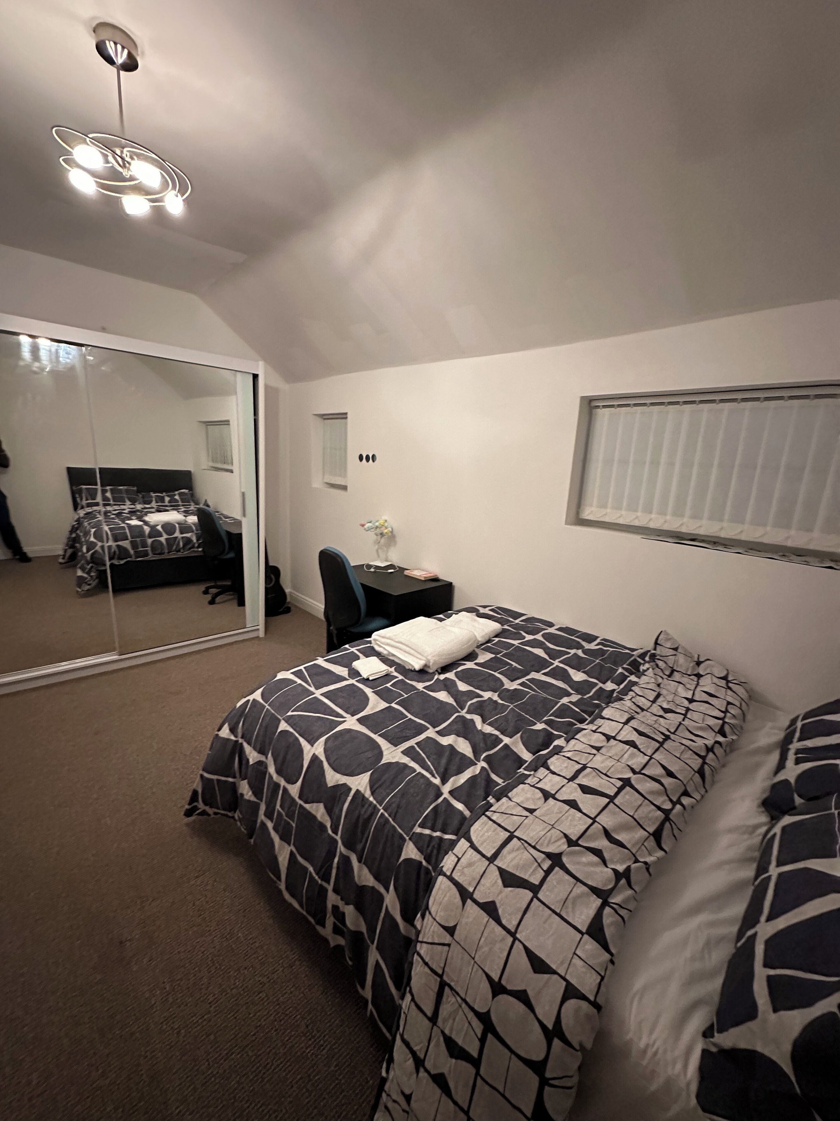 1 bedroom, desk, iron/ironing board, travel crib