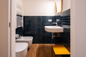 Regadera, secadora de cabello, bidet, toallas 