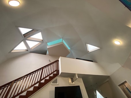 Interior. Secluded, spacious new geodesic home on the Big Island, Hawaii.