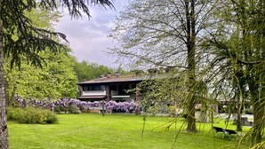 A house with a garden, a lawn, and purple flowers. - Villa Giulia - Marguareis (Piemonte)