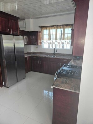Fridge, microwave, oven, stovetop - Charming Modern House In Residential Providence Hot-W/Wi-Fi/AC, Live/Secure Cam (GEORGETOWN)