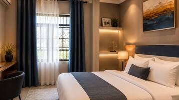 Premium bedding, down duvets, Select Comfort beds, blackout curtains