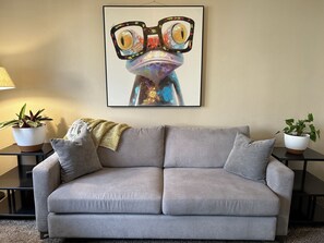 Smart TV, chimenea y libros 