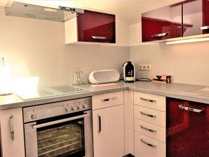 Fridge, oven, dishwasher, cookware/dishes/utensils