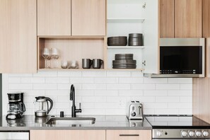 Fridge, microwave, oven, dishwasher