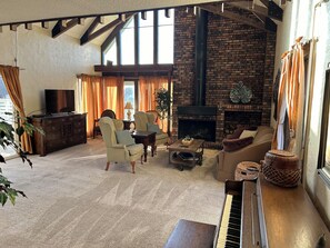 Smart TV, fireplace, video games, DVD player