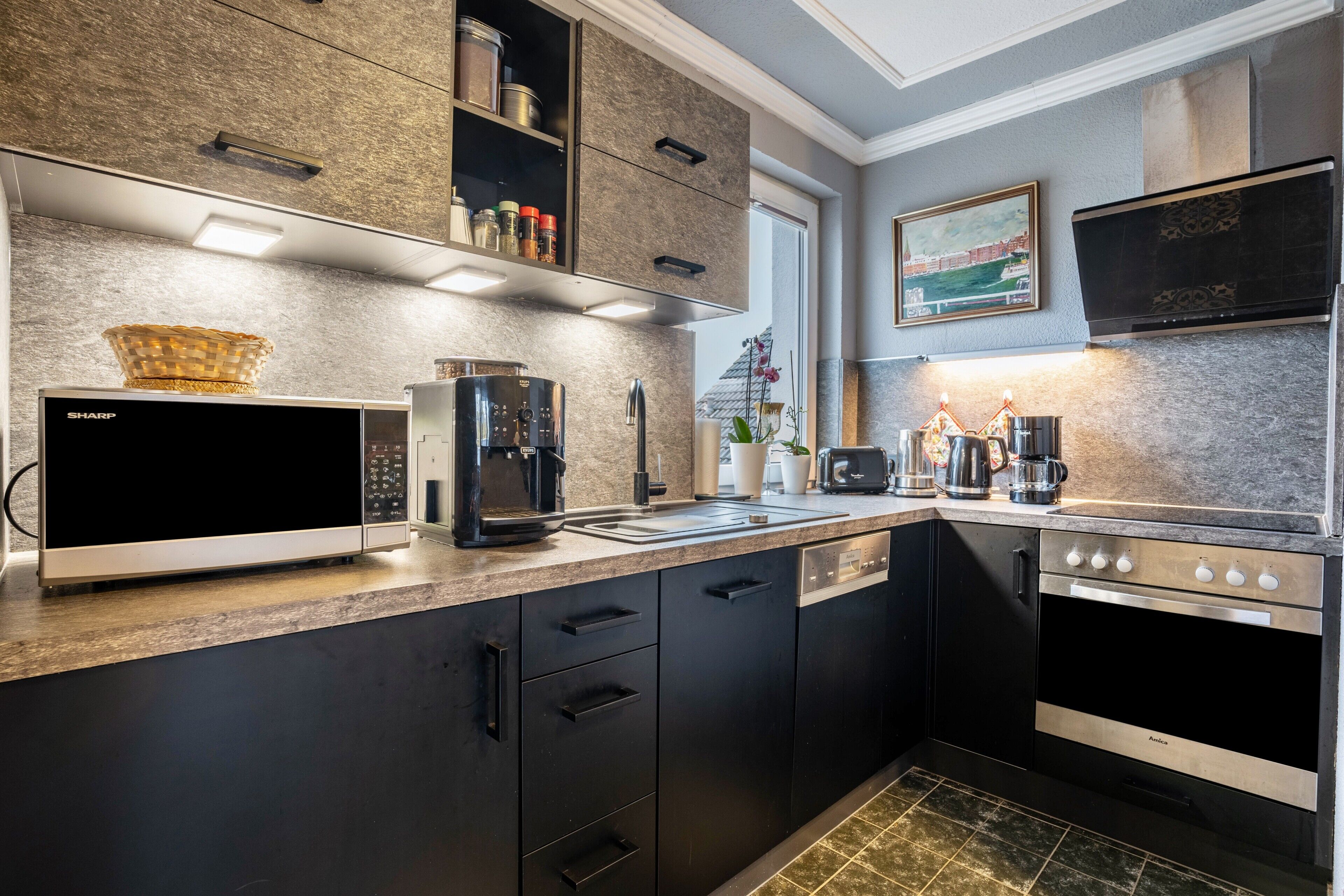 Kühlschrank, Mikrowelle, Ofen, Herdplatte