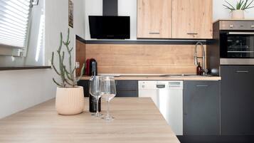 Fridge, oven, stovetop, dishwasher