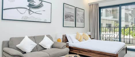 1 bedroom, desk, iron/ironing board, travel cot