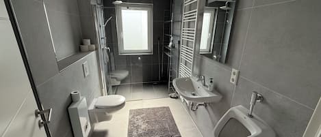 Shower, bidet, towels, toilet paper