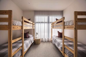 4 bedrooms, desk, iron/ironing board, travel cot
