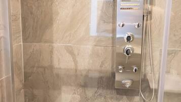 Hair dryer, bathrobes, slippers, soap