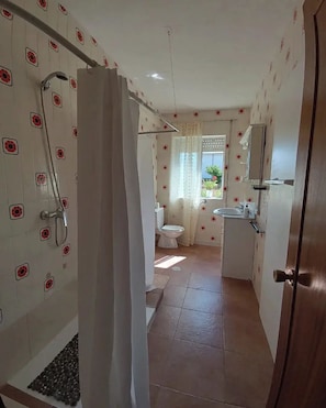 Basic Twin Room | Bathroom | Shower, towels, soap, shampoo - Alquilo Habitacion Quintana del Castillo (Quintana del Castillo)