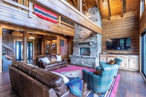 Smart TV, fireplace - High Country Cabin -  Mountain & Fontana Lake Views - Hot Tub (Almond)