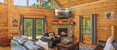 Smart TV, chimenea, videojuegos