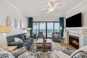 TV, fireplace