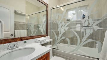 Shower, hair dryer, shampoo