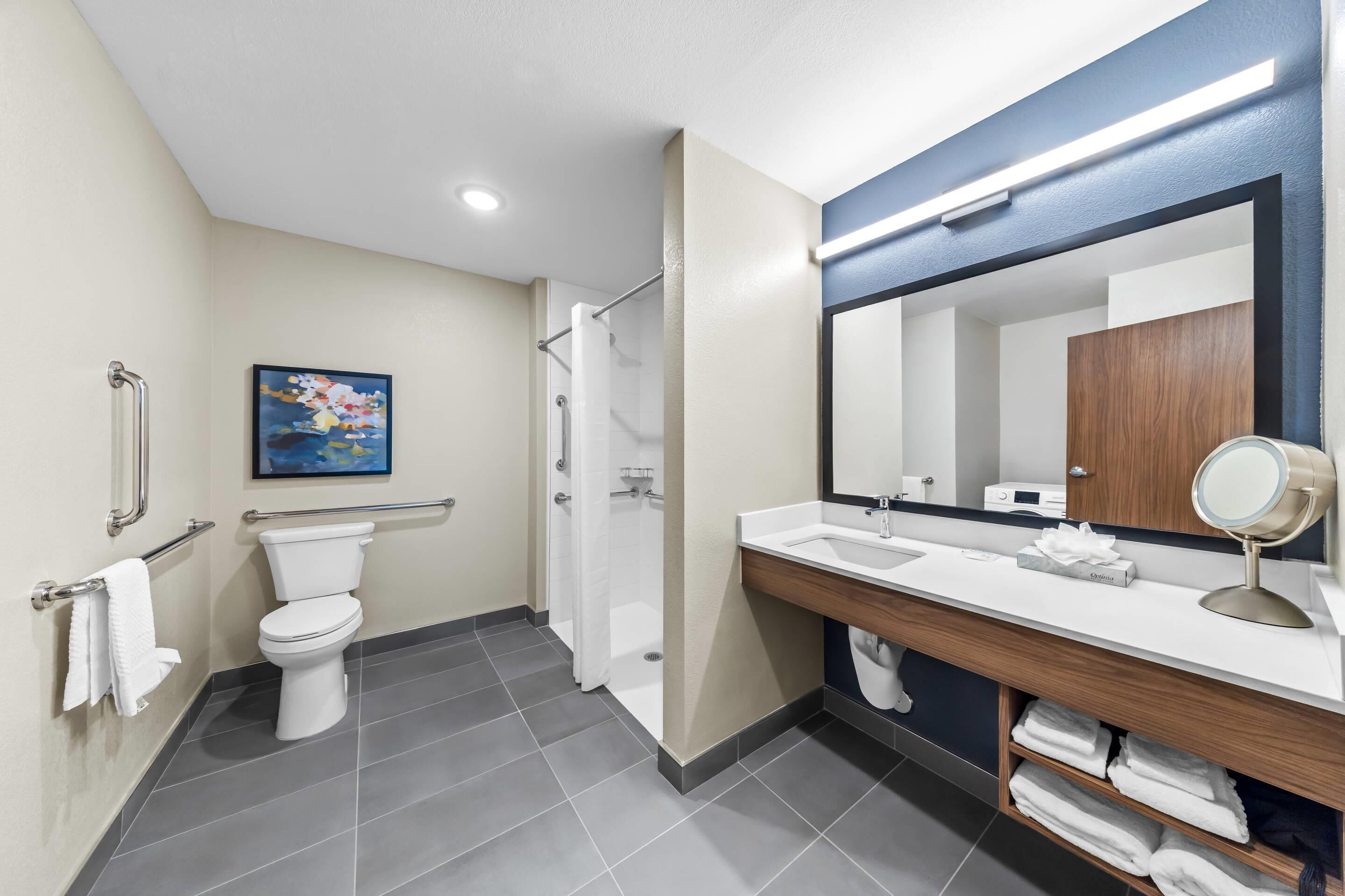 Suite, 1 King Bed, Accessible, Non Smoking (Roll-In Shower) | Desk, laptop workspace, blackout drapes, free WiFi