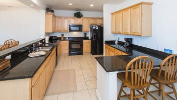 Fridge, microwave, oven, dishwasher