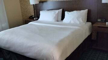 Desk, laptop workspace, blackout curtains, iron/ironing board