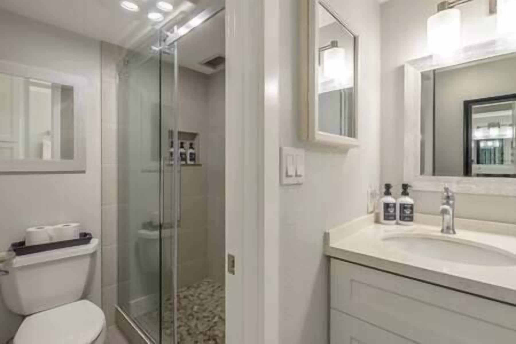 Eco-friendly toiletries, hair dryer, towels, soap