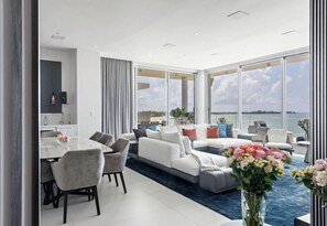 Smart TV, music library, stereo, computer monitors
