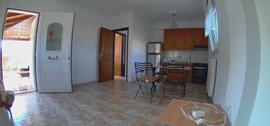 Fridge, oven, electric kettle, cookware/dishes/utensils