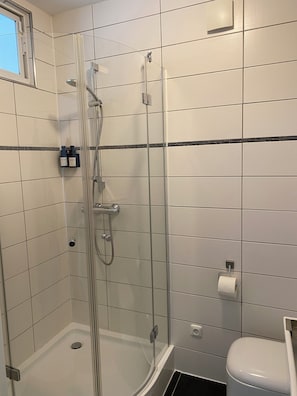 Regadera, amenidades de baño gratuitas, secadora de cabello, toallas