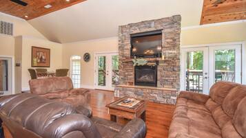 TV, fireplace, DVD player, stereo