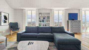 Duplex, 4 quartos | Área de estar | TV de tela plana