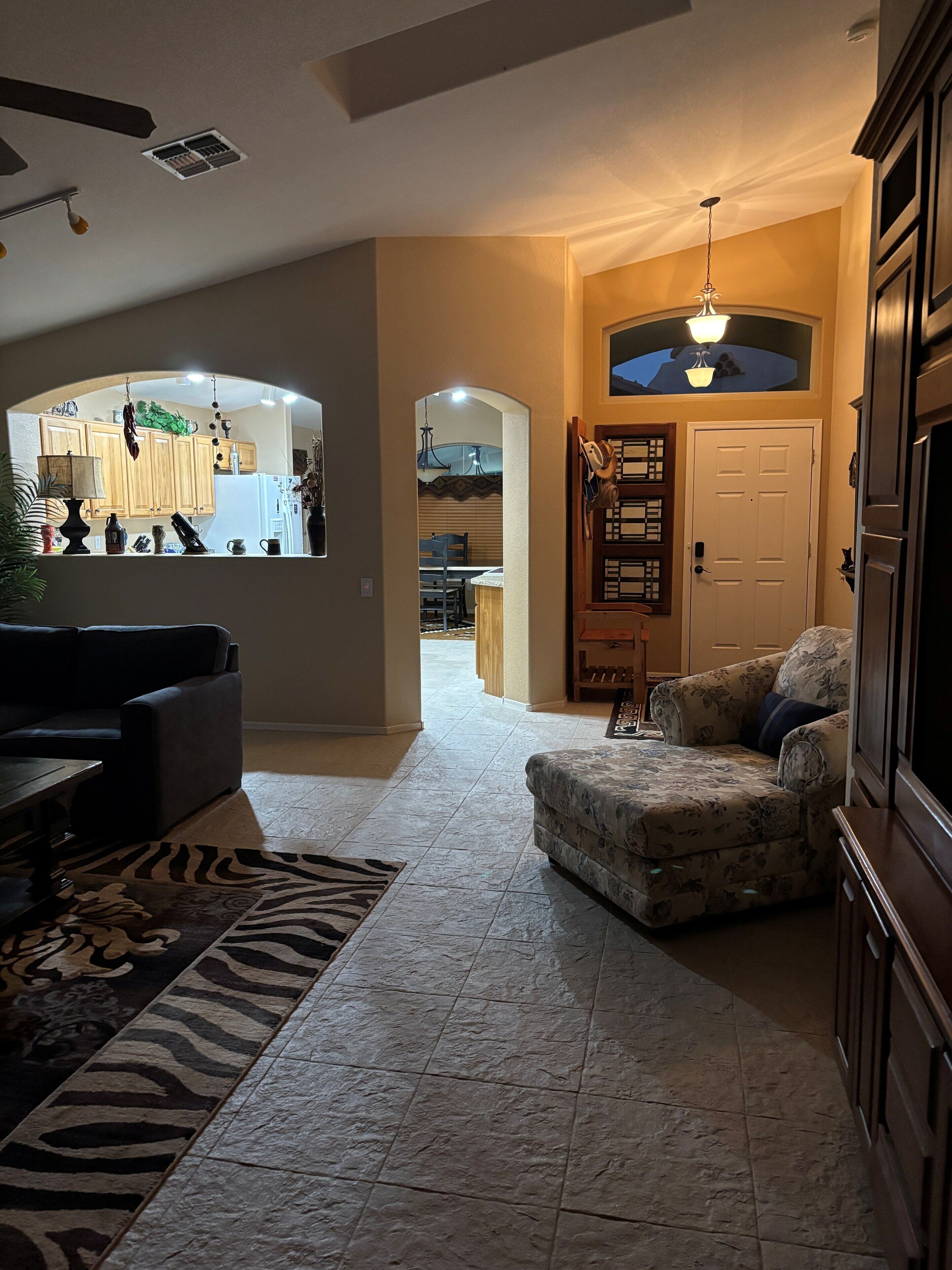 Télévision, cheminée, lecteur de DVD, imprimantes