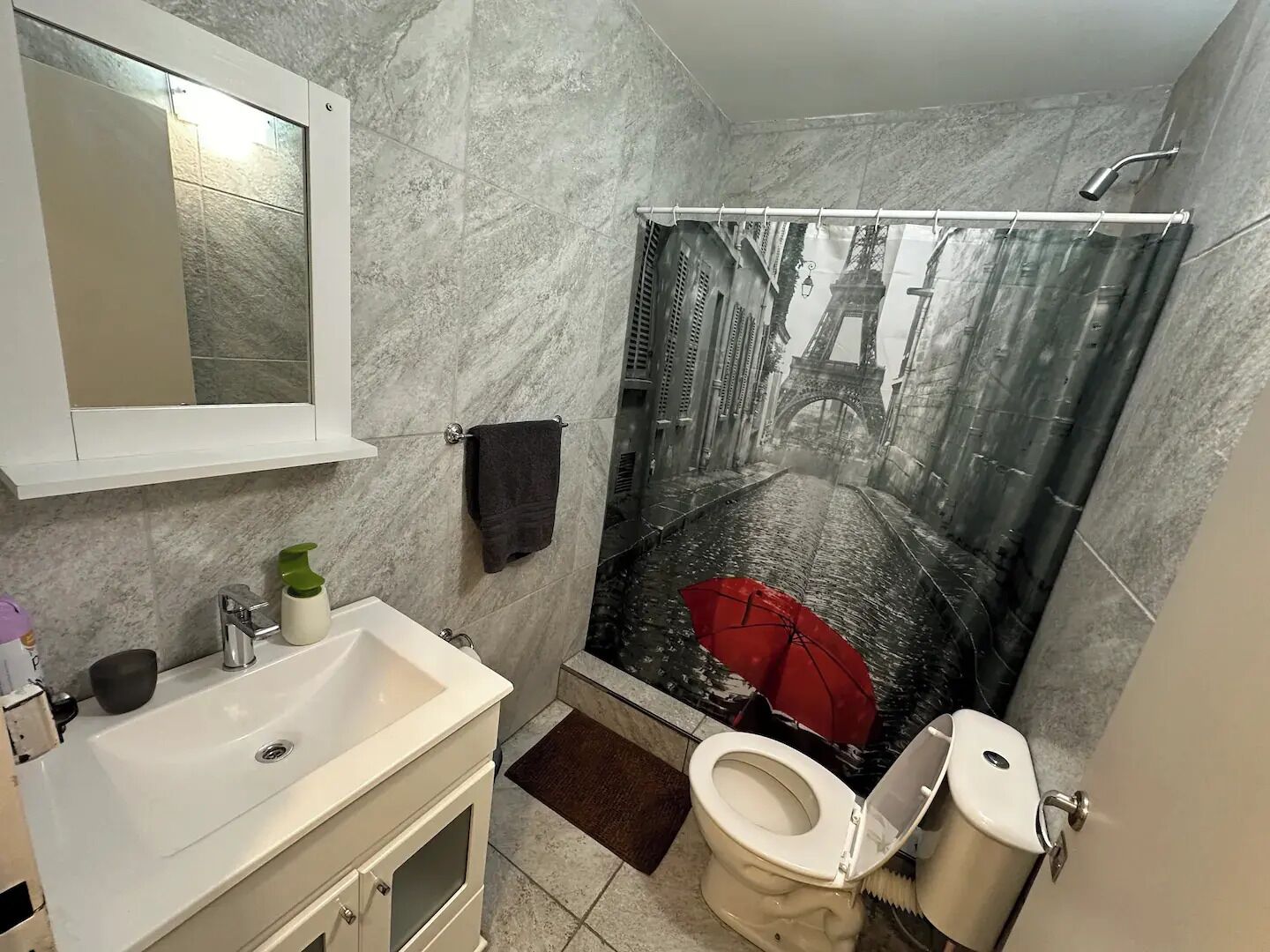 Shower, towels, soap, shampoo