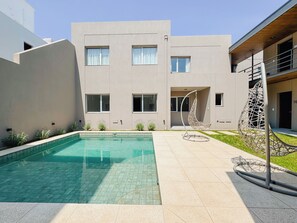 Outdoor pool, open 10:00 AM to 8:00 PM, sun loungers