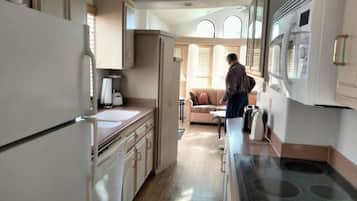 Réfrigérateur, micro-ondes, plaque de cuisson, lave-vaisselle