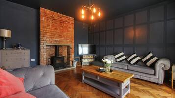 Televisión y chimenea