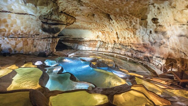A cave interior with a natural pool and stalactites. - Pet friendly home in St Julien de Peyrolas (St Julien de Peyrolas)