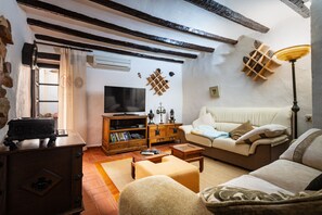 Una televisión, una chimenea, videojuegos, un reproductor de DVD