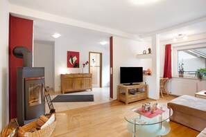 Televisión, chimenea, reproductor de DVD y tenis de mesa 