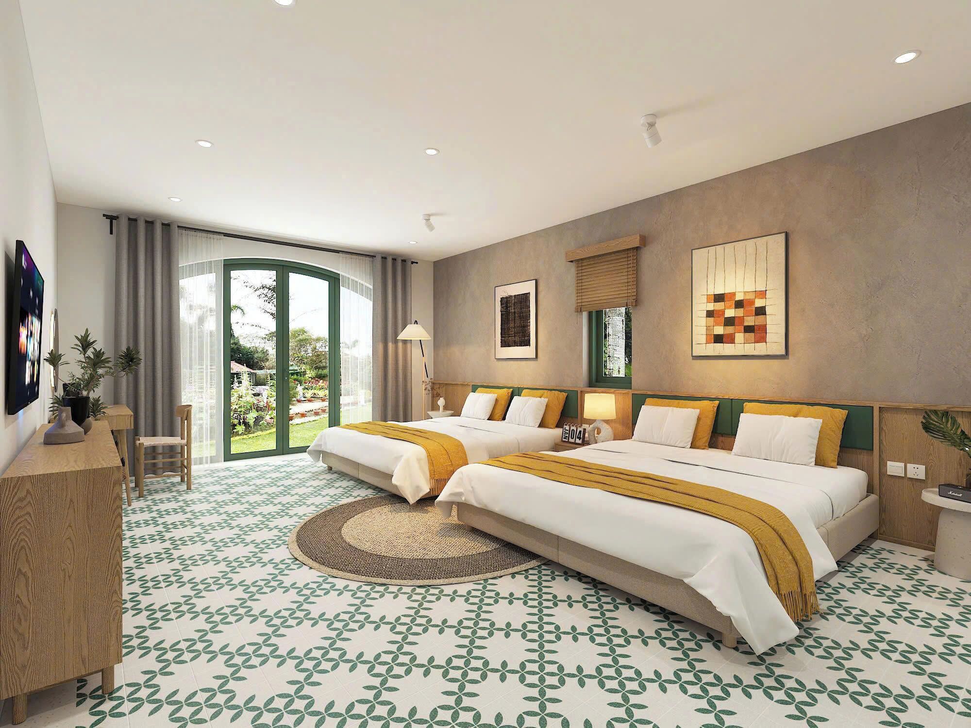 Panoramic Double Room, 2 Queen Beds, Balcony, Mountain View | Minibar, in-room safe, soundproofing, iron/ironing board