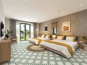 Panoramic Double Room, 2 Queen Beds, Balcony, Mountain View | Minibar, in-room safe, soundproofing, iron/ironing board