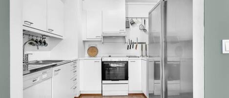 Premium Apartment | Private kitchen | Fridge, oven, stovetop, electric kettle