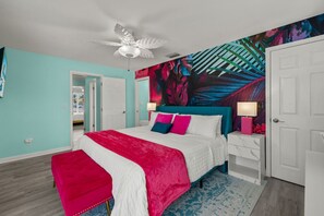 3 bedrooms, desk, iron/ironing board, travel crib