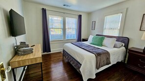 2 bedrooms, desk, iron/ironing board, travel crib