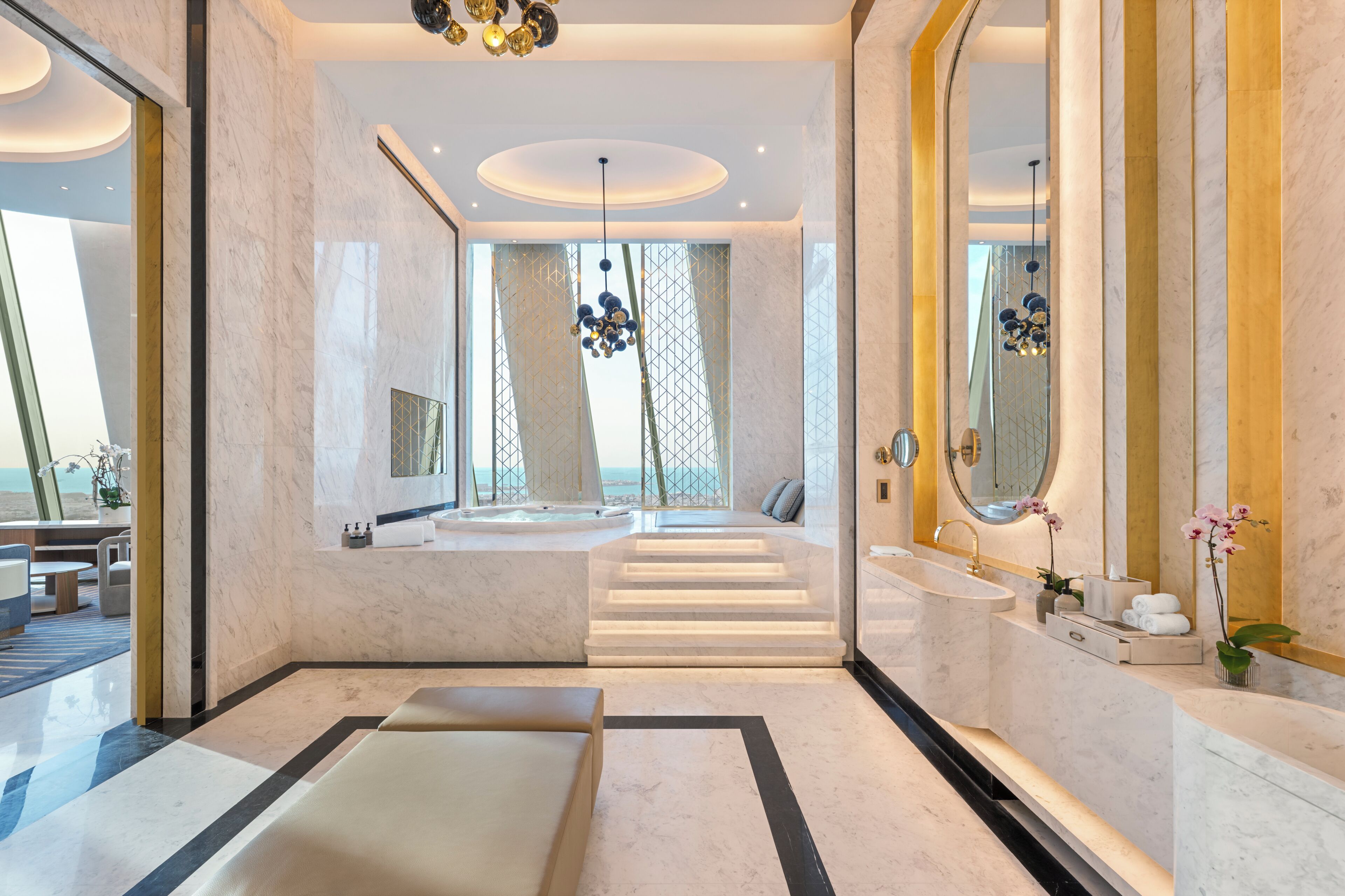 Royal Penthouse | Bathroom | Separate tub and shower, rainfall showerhead, hair dryer, slippers